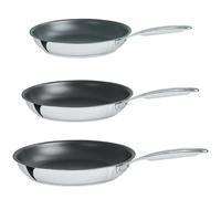Lot 3 poêles inox antiadhérentes Castel'Pro 20, 24 et 28 cm Cristel