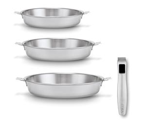 Lot 3 poêles tout inox 20, 24 et 28 cm Triply Evolution avec son manche amovible Beka