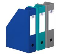Lot 3 porte-revues Oxford a4 dos 7cm couverture carte rigide recouverte de pvc coloris assortis bleu foncé, bleu clair et gris
