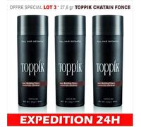 Lot 3 Poudre Densifiante - Toppik - 27,5 Gr - Couleur Brun Foncé - Soin Capillaire - Volume Capillaire