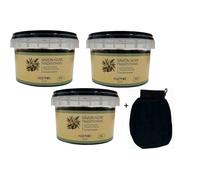 LOT 3 Savon Noir traditionnel SAPHIR + 1 gant Kessa - 3 Pots de 200g - 100% Naturel - Huile d'Olive - Fabriqué au Maroc
