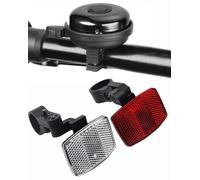 Lot 3 Sonnette idéale pour vélo et Trottinette Small Bell+vélo réflecteur Avant et arrière Set Compatible avec Les guidons de 22 mm de diamètre