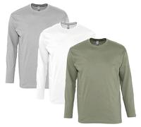 Lot 3 T-Shirts Manches Longues Homme - Gris Blanc Kaki