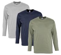 Lot 3 T-Shirts Manches Longues Homme - Gris Bleu Marine Kaki