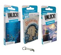 Lot 3 Unlock Short Adventures L'Ascension + Le Cœur De L'Océan + dans La Tête De Sherlock Holmes + 1 Décapsuleur - Jeu De Société - 1 À 6 Joueurs - À Partir De 10 Ans - 30 Minutes