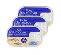 Lot 3x Foie de morue fumé 120g - Pack apéritif - Spécialité de la mer prête à déguster