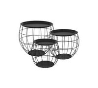 Lot 3x tables d'appoint tables basse de salon aspect osier noir plateau amovible