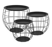 Lot 3x tables d'appoint tables basse de salon aspect osier noir plateau amovible