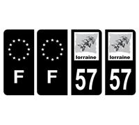 Lot 4 Autocollants plaque d'immatriculation Département 57 Moselle Ancienne Région Lorraine Noir & F France Europe