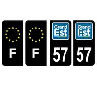 Lot 4 Autocollants plaque immatriculation département 57 Moselle Région Grand Est Noir Couleur & F France Europe
