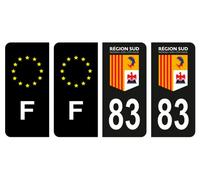 Lot 4 Autocollants plaque immatriculation département 83 Var Région SUD Noir Couleur & F France Europe