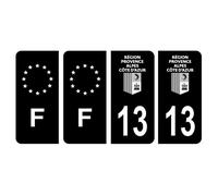 Lot 4 Autocollants plaque immatriculation voiture auto département 13 Bouches-du-Rhône Logo Région PACA Noir & F France Europe