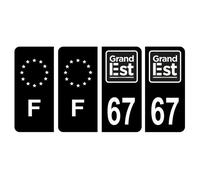Lot 4 Autocollants plaque immatriculation voiture auto département 67 Bas-Rhin Logo Région Grand Est Noir & F France Europe