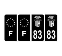 Lot 4 Autocollants plaque immatriculation voiture auto département 83 Var Région Provence-Alpes-Côte d'Azur Noir & F France Europe