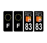 Lot 4 Autocollants plaque immatriculation voiture département 83 Var Ancien Région PACA Noir Couleur & F France Europe