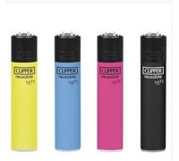 Lot 4 briquets Clipper Classic Large Rechargeable Pierre remplaçable - Soft Touch Couleur Fluo Neon + 1 Cadeau RLBSL Offert !