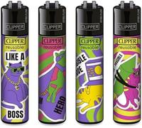 Lot 4 briquets Clipper Classic Rechargeable Pierre remplaçable - Cat Rules Chat + 1 Cadeau RLBSL Offert !
