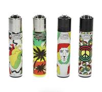 Lot 4 briquets Clipper Classic Rechargeable Pierre remplaçable - Reggae Life Rasta + 1 Cadeau RLBSL Offert !