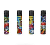 Lot 4 briquets Clipper Jet Rechargeable Chalumeau tempête électronique - Jet Flame Rainbow MUSH Champignon PSYCHEDELIQUE + 1 Cadeau RLBSL Offert !