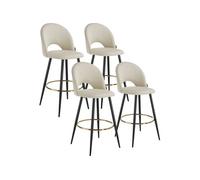 Lot 4 chaises de bar aspect velours rembourré crème et noir