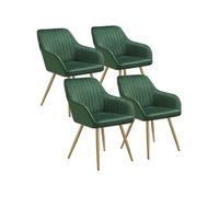 Chaise - TECTAKE - Lot de 4 chaises MARYLIN effet velours matelassé rembourrée et pieds acier doré, 58 x 62 x 82 cm - Vert foncé/Or