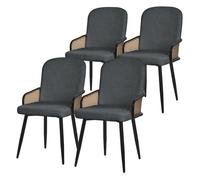 ML-Design Lot de 4 Chaises de Salle à Manger en Tissu Anthracite, Accoudoirs en Rotin et Pieds en Métal Noir, Assise Rembourrée Confortable, Fauteuils Ergonomiques de Cuisine Salon, Style Scandinave