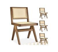 Chaises en bois - TECTAKE - Lot de 4 fauteuils LISSY avec cannage viennois en bois design boho 48,5 x 53,5 x 83 cm - Chêne clair