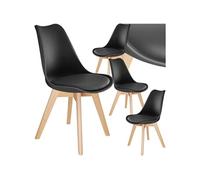 tectake® Lot de 4 Chaises de Salle à manger rembourrées, style scandinave | Assise rembourrée à la Forme ergonomique, Patins feutrés pour protéger le Sol, Pieds en Bois massif, 49 x 53 x 82 cm, noir