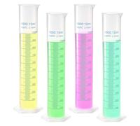 Lot 4 Cylindres Gradués En Plastique De 1000 Ml Avec Base Stable, Cylindre Gradué En Plastique Avec Graduation Double Face, Cylindre Transparent Pour Projets Scientifiques, Fournitures De Laboratoire