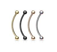Lot 4 de piercing arcade titane sourcil oeil de chat double boule de couleur doré rosé noir multi couleur 1.2x8 x 3mm
