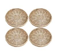 Lot 4 de supports d'assiettes en carton osier, Corbeille bambou tressé, Tissage Tamis Rond Fait Main Panier De Rangement, Traditionnel Plateau Service pour Le Collation, 25 x 25cm, Beige