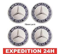 Lot 4 Mercedes-Benz 75mm Collection Cache Moyeu De Roue Étoile Avec Couronne De Laurier Bleu