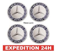 lot 4 Mercedes-Benz 75mm Collection Cache moyeu de roue | étoile avec couronne de laurier | bleu