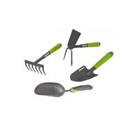 Lot 4 outils de jardinage, Pelle à terreau, serfouette, rateau, transplantoir pour fleurs