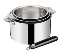 Lagostina Casseroles ESPERTA TRIPLY – Lot de 3 pièces, poignée amovible, aluminium et inox