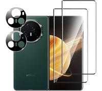 Lot 4 Pièces Verre Trempé Pour Honor Magic V3 5g / Magic V2 5g - 2 Protections Écran + 2 Protections Objectif Caméra, 9h Anti-Rayures, Sans Bulles, Ultra Hd, Tactile Sensible, Noir