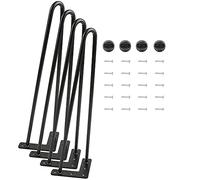 Lot 4 Pieds de Table en épingle à Cheveux, Jambes en métal de Bricolage, 2/3 Barres de Fer, Plus Forte, avec vis et protecteurs de Sol (4 pièces -41cm (Noir-2))