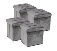 Lot 4 pouf de rangement pliable,tabouret en velours gris avec couvercle amovible - Longueur 38 x Profondeur 38 x Hauteur 38 cm