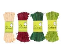 Lot 4 Raphia Naturel Coloris Assortis Naturel,Vert Menthe, Vert Pomme et Rouge Framboise