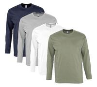 Lot 4 T-Shirts Manches Longues Homme - Bleu Marine Gris Blanc Kaki