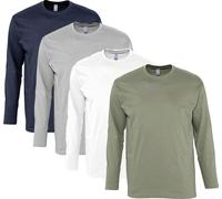 Lot 4 T-Shirts Manches Longues Homme - Bleu Marine Gris Blanc Kaki