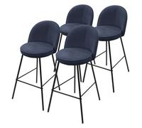 ML-Design Lot de 4 Tabourets de Bar en Tissu Bleu Foncé, Hauteur 75 cm, Chaises de Comptoir Rembourrées avec Dossier et Repose-Pieds, Structure Métallique, Sièges Hauts Confortables Cuisine Bistrot