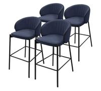 ML-Design Lot 4 Tabourets de Bar en Tissu Bleu Foncé, H 76 cm, Chaises de Comptoir Rembourrées, Dossier Arrondi et Repose-Pieds, Structure Métallique, Sièges Hauts Confortables Cuisine Îlot Bistrot