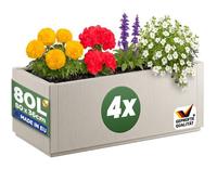 Lot 4x Jardinière Ethica Blanc Craie Casaria® 80x36x36cm 80L Résistante Fond d'écoulement Bac à Fleurs Pot de Fleurs Jardin Balcon