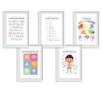 Lot 5 affiches Apprendre en s'amusant bébé enfant abecedaire - Format A3(29,7x42cm) - Décoration chambre-nombres formes couleurs corps humain garçon fille - Idée cadeau -Tableau décoration murale