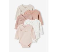 Lot 5 bodies coeur manches longues ouverture naissance bébé en coton bio rose pâle 1M(54CM)