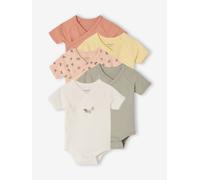 VERTBAUDET Lot 5 Bodies Manches Courtes Fleuris Bébé rose 1M(54CM)