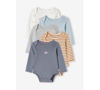 Lot 5 bodies manches longues bébé ouverture US en coton bio bleu 1M(54CM)