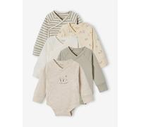 Lot 5 bodies manches longues évolutifs ouverture naissance en coton bio vert sauge 12M(74CM)