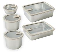 Lot 5 boîtes de conservation en inox avec couvercles en verre 450, 900, 1500, 1700, 2400 ml compatibles micro-ondes Mathon